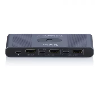 KVM switch DIGITUS USB-C 3.0 HDMI 2‑port 4K60Hz, USB-C/USB-A, aluminium, 135×60×30 mm