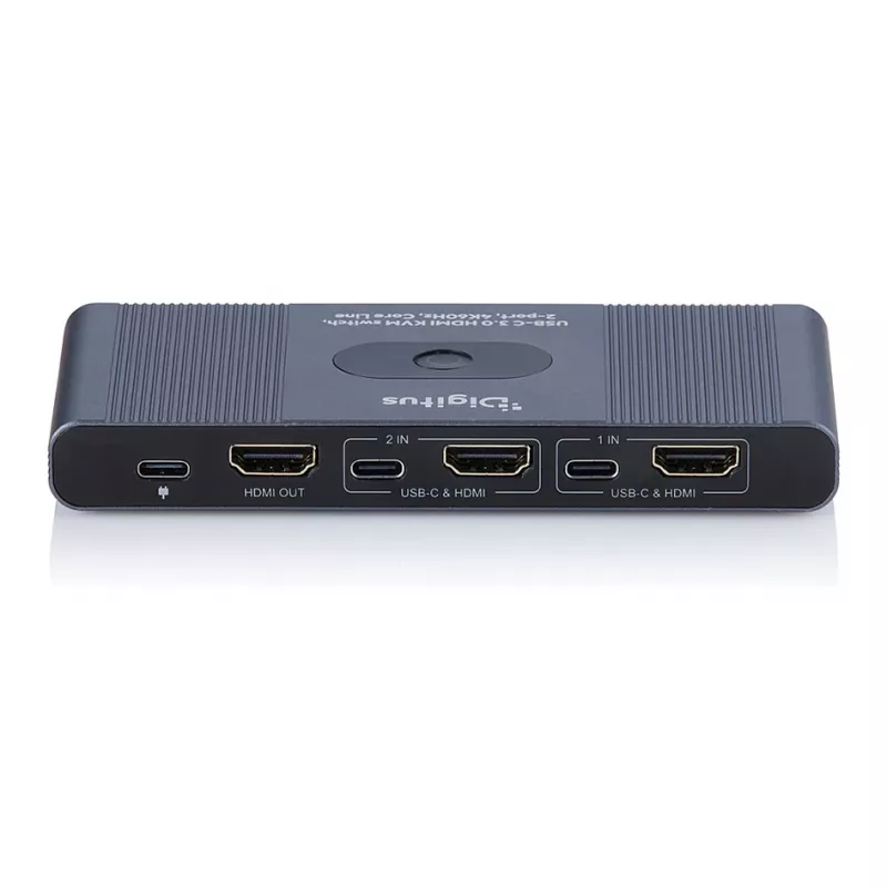 KVM switch DIGITUS USB-C 3.0 HDMI 2‑port 4K60Hz, USB-C/USB-A, aluminium, 135×60×30 mm