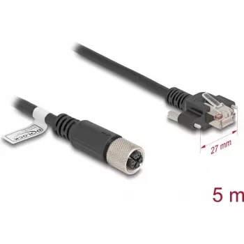 Network Cable DeLOCK M12 Cable X-coded 8 pin female to RJ45 plug Cat.6A 5 m black