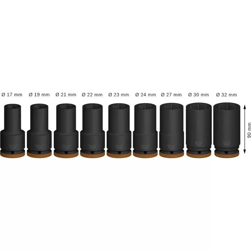 Socket set Bosch PRO 3/4 inch, 9-piece deep sockets, black