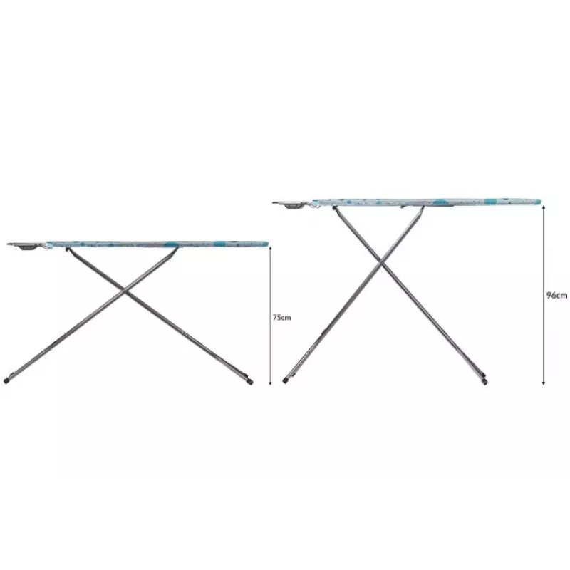 Full-size ironing board Vileda — full-size stainless steel legs 1200×380 mm board height 75–96 cm foldable iron holder