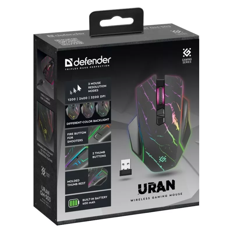 MOUSE DEFENDER GM-503 URAN OPTIC RF RGB 3200dpi 8P