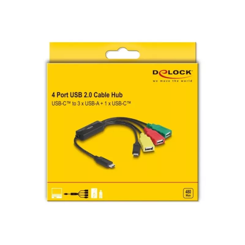 DeLOCK 4 Port USB 2.0 Cable Hub USB Type-C to 3 x USB-A female + 1 x USB-C male