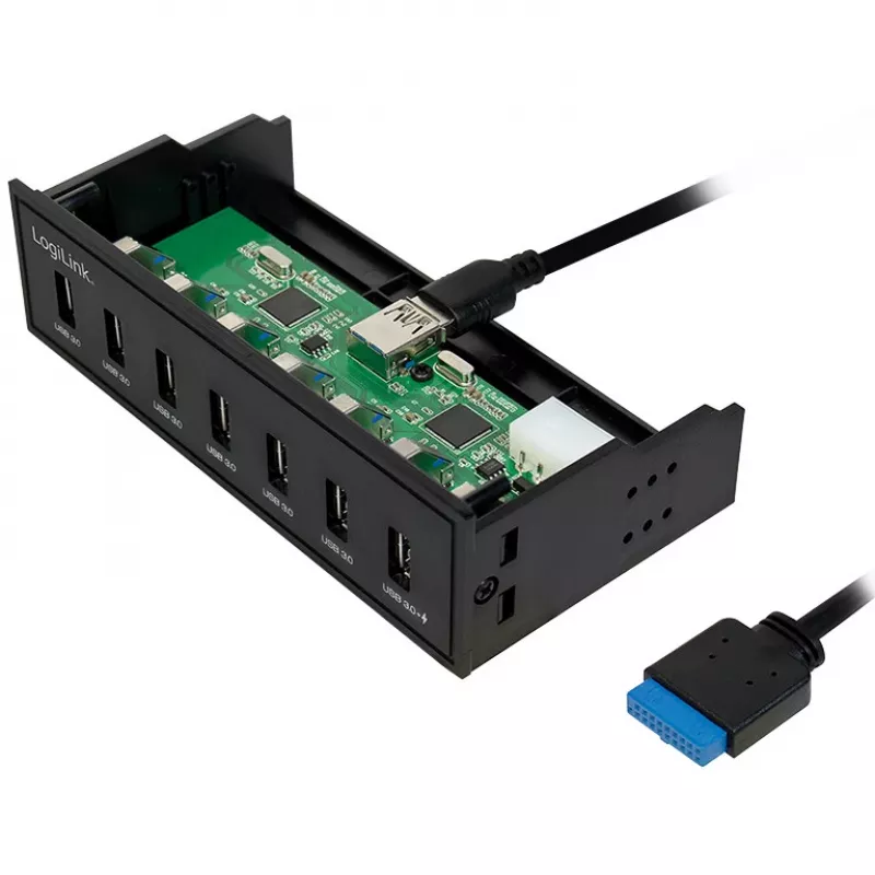 LogiLink USB 3.0 hub, 7-port 5.25 internal, with fast charging port - Hub - 6 x SuperSpeed USB 3.0 + 1 x SuperSpeed USB 3.0 (laden)