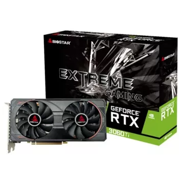 Graphics card BIOSTAR GeForce RTX 3060 Ti — 8 GB GDDR6, 256-bit, PCIe 4.0, 1665 MHz boost, 3×DP/1×HDMI, 2 fans