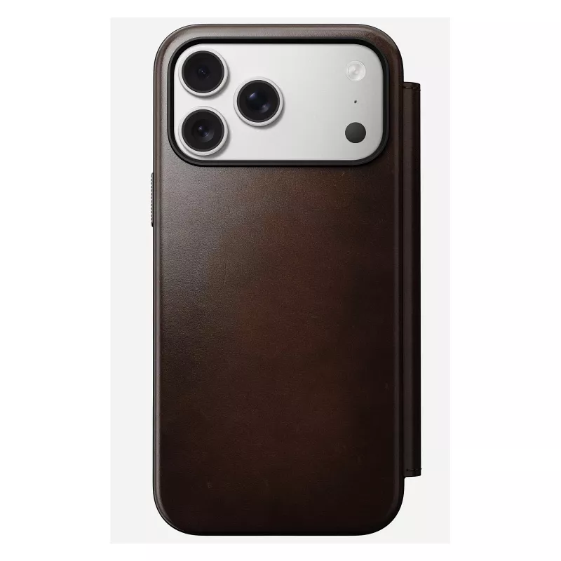 Nomad Modern Leather Folio mobile phone case Cover for iPhone 17 Pro Max — Brown, leather, 6.3 inch screen, 4 card pockets