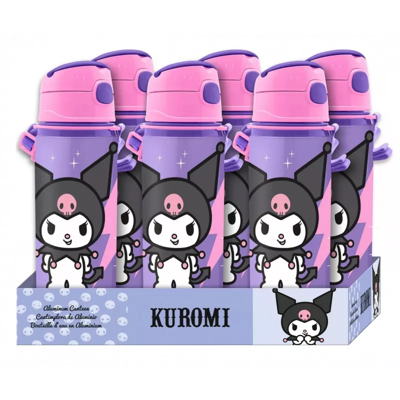 Kids Euroswan aluminum bottle with strap 600 ml Kuromi — insulated drink bottle for children