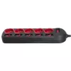 Power extension MACLEAN MCE204 1.5 m cable, 5 AC outlets, indoor, black/red