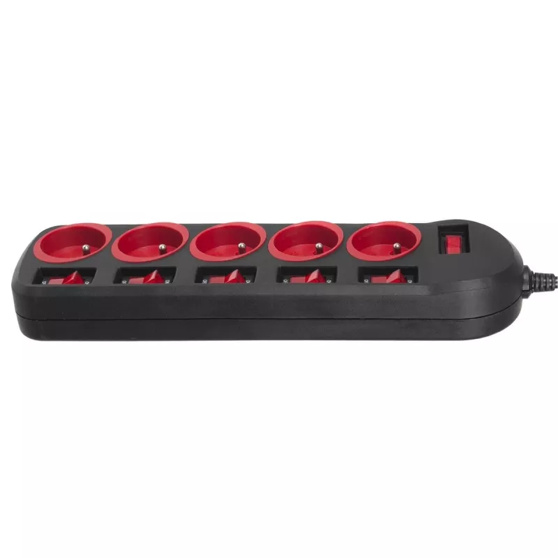 Power extension MACLEAN MCE204 1.5 m cable, 5 AC outlets, indoor, black/red
