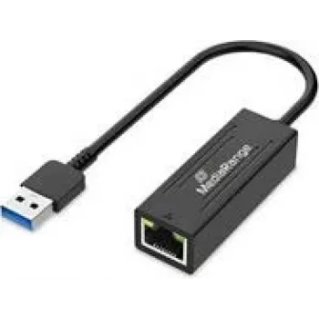 USB-A Ethernet Adapter MediaRange MRCS238 with RJ45 Port, 10/100/1000 Mbps, 20 cm, Black