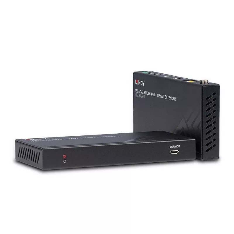 Lindy 150m Cat.6 HDMI 4K60, IR and RS-232 HDBaseT Extender, 3840 x 2160 pixels, AV transmitter & receiver, 150 m, Wired, Black, HDCP