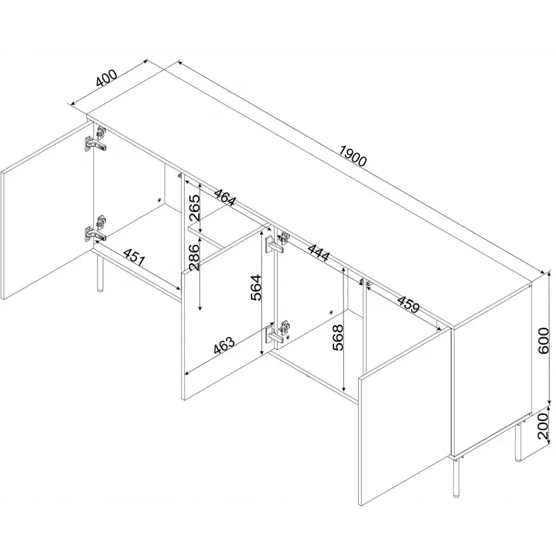Cama INSERTO 3D1W chest of drawers 190x40x80 black + LED