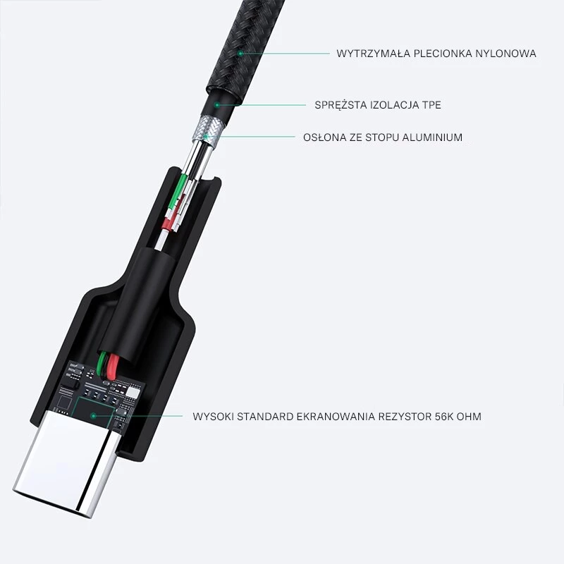 USB-C to USB-A cable Aukey CB-CA2, nylon braided, Quick Charge 3A, 1 m