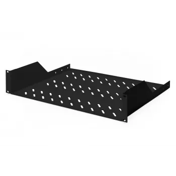 Digitus | 2U Fixed Shelf for Racks | DN-19 TRAY-2-SW | Black | Perfect for storage of components which are not 483 mm (19”) suitable. Slim design which takes space of 2 height units. Easy and quick to mount or dismount. Dimensions 88x482x349 mm, up to 25 kg