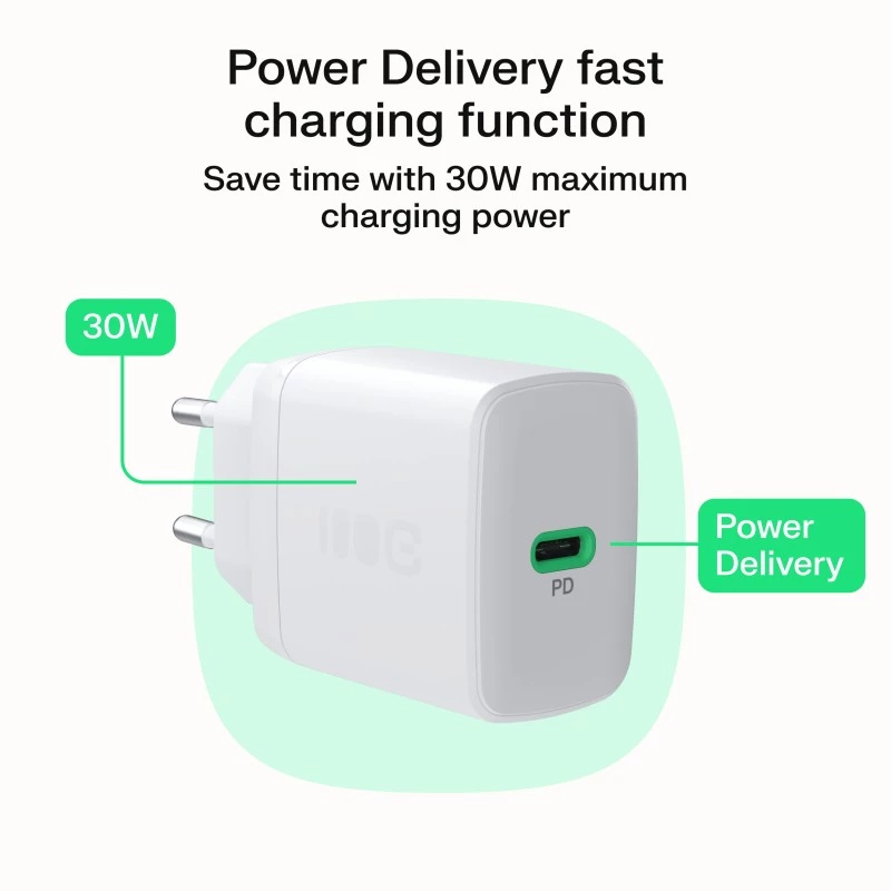 Power adapter Green Cell PowerSource Solo30 30W White — USB-C charger, 30W output