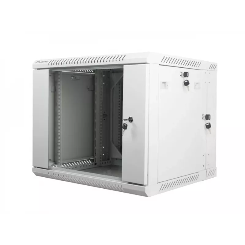 Lanberg WF02-6609-10S 19 inch 9U Wall-Mounted Double-Section Rack Cabinet, 600x600 mm, Grey, 60 kg Load, Tempered Glass Door