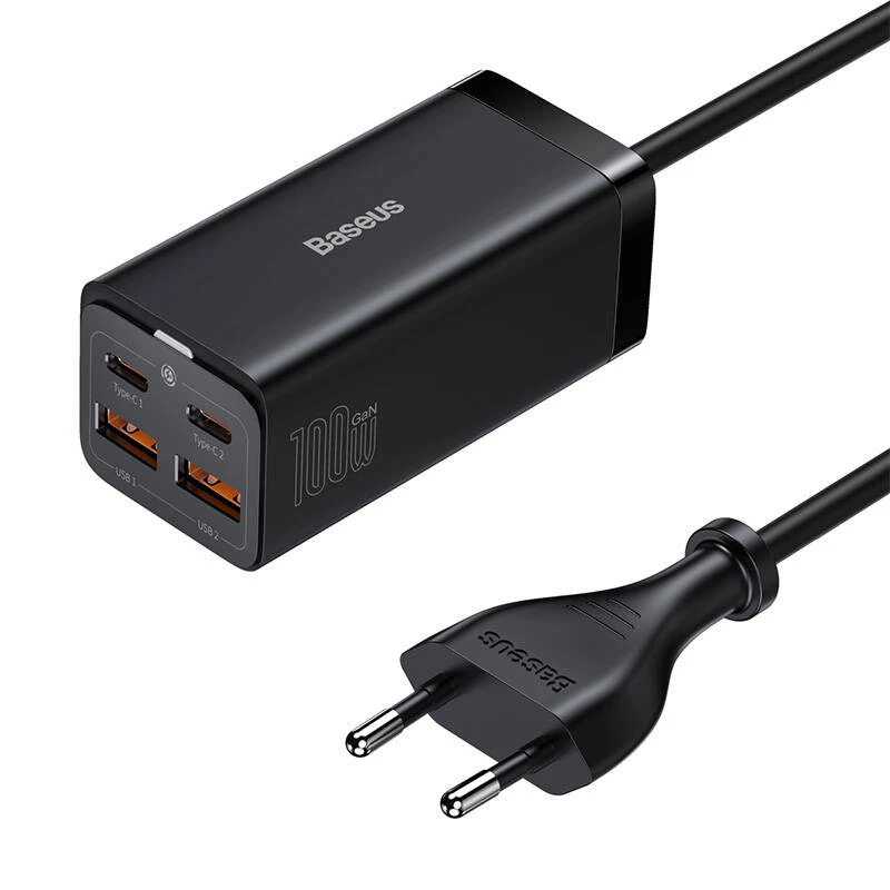 Baseus GaN3 Pro CCGP000101 Desktop Charger 100W, 2x USB-C + 2x USB-A, PD 3.0, QC 4.0+, 1.5 m cable, Black
