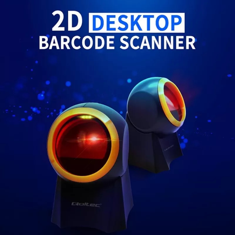 Wired desktop barcode scanner QOLTEC 50857 — 1D/2D, USB, ABS housing, black, 1.75 m cable