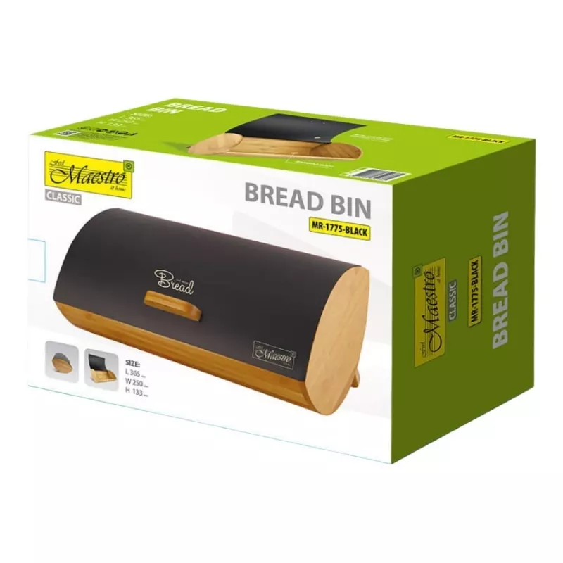 Maestro MR-1775-BLACK bread box Other Black, Wood Bamboo, Metal