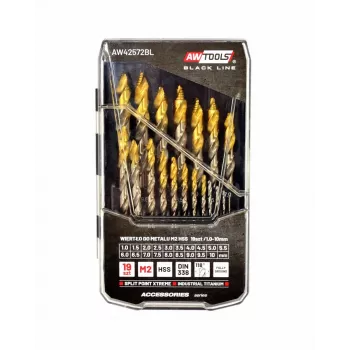 Drill bit set AWTools M2 HSS-TiN 19 pcs 1.5–10 mm for metal