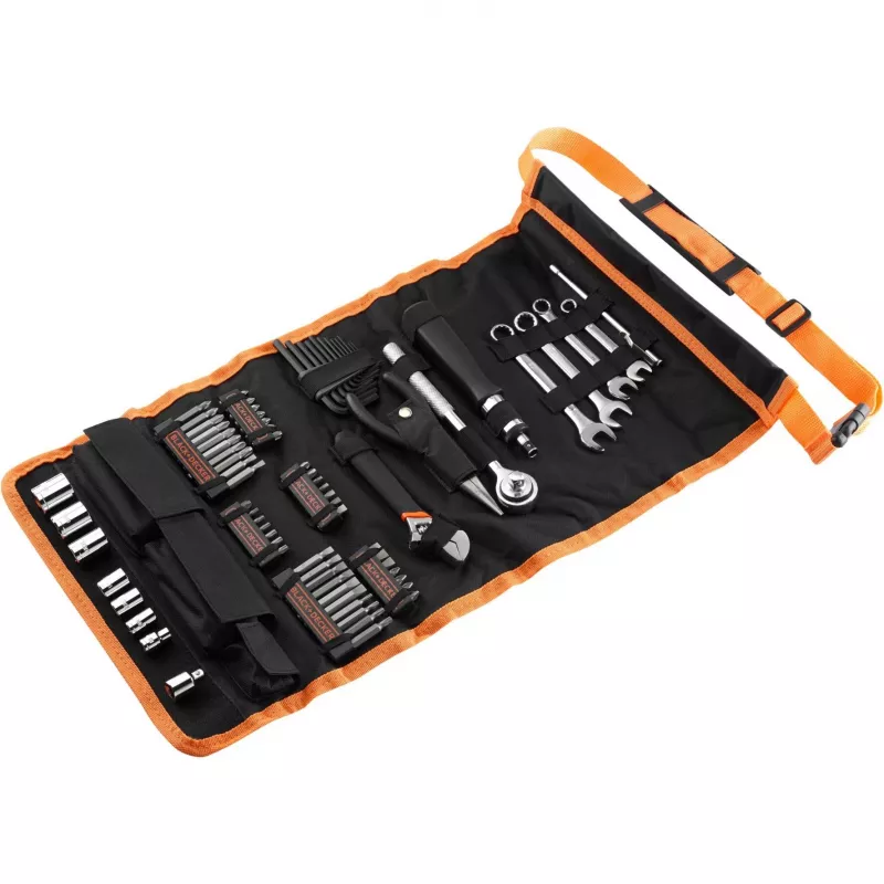 Mechanic set with roll-up bag 76-piece black orange