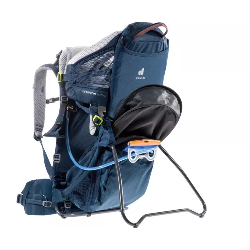 Baby carrier backpack DEUTER Kid Comfort Active — blue, polyamide, up to 22 kg, sunshade, footrest, VariQuick, Lite Air