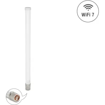 Omnidirectional outdoor WiFi 7 antenna DELOCK 81455 N-type 4.5–6.6 dBi 32 cm vertical polarization white