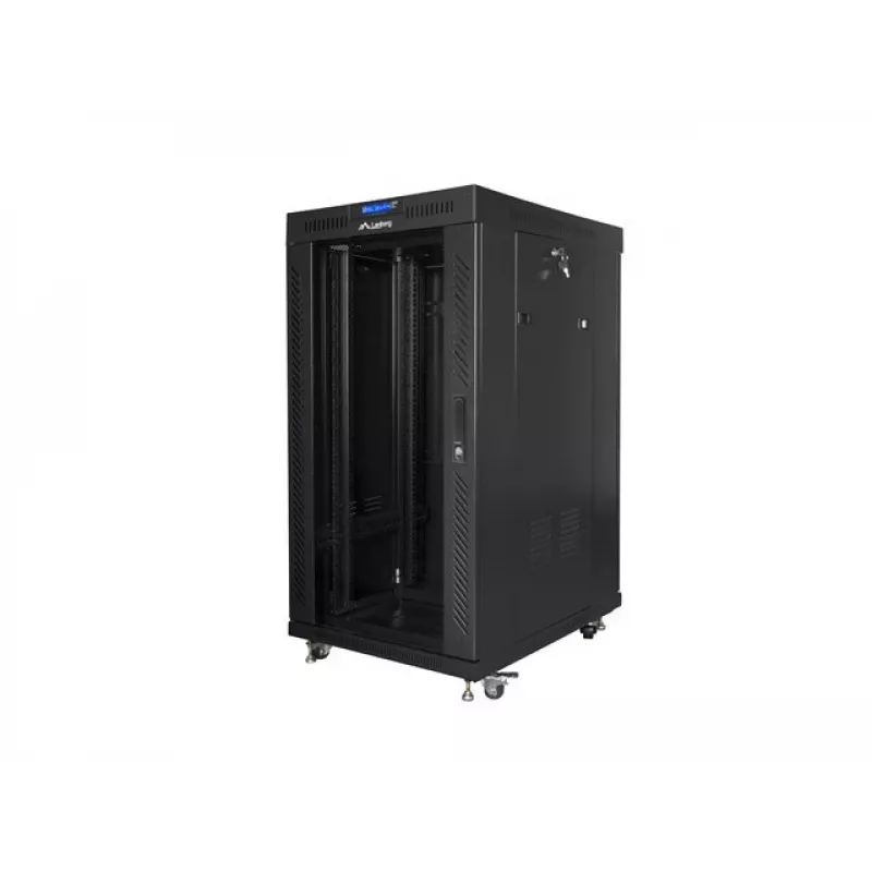 Lanberg FF01-6822-12BL Freestanding Rack Cabinet 22U 600x800mm Black with Glass Door LCD