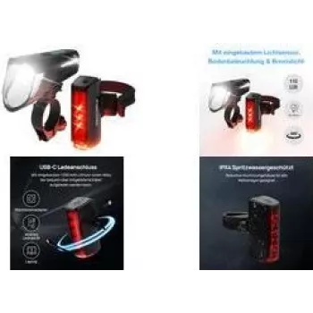 Bicycle Light Set FISCHER FAHRRAD PLUS 110 TWIN STOP LED Black, front and rear lights, LED