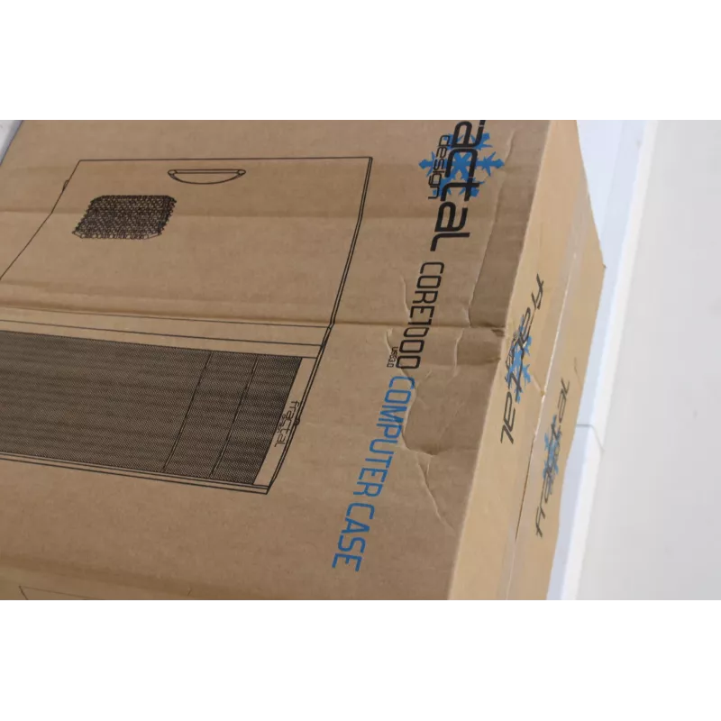 Fractal Design Core 1000 USB 3.0 Black Micro ATX case — damaged packaging, power supply not included