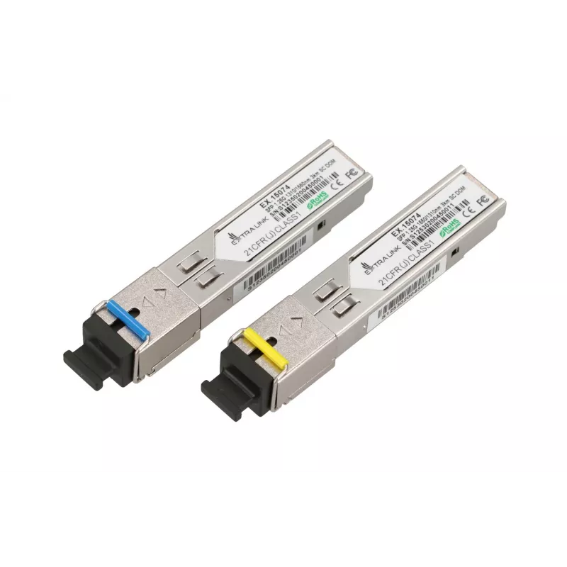 Extralink SFP 1.25G WDM module pair 1310/1550nm single‑mode 3km SC DOM for HP/Aruba