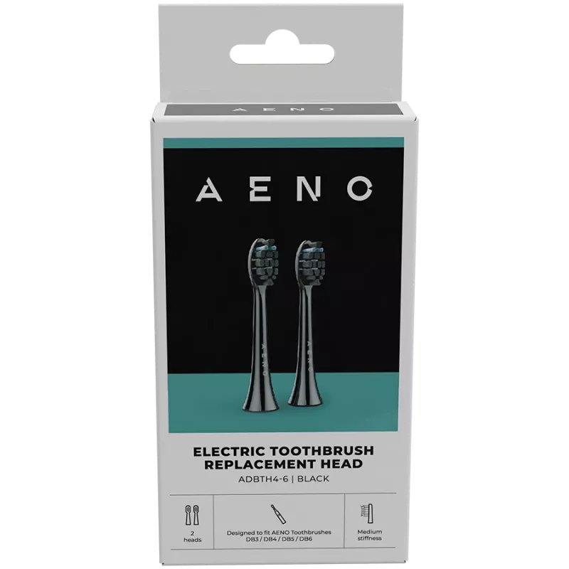 AENO Replacement toothbrush heads, Black, Dupont bristles, 2pcs in set (for ADB0004/ADB0006 and ADB0003/ADB0005)
