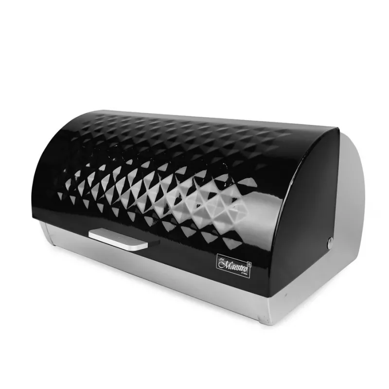 Countertop breadbox Maestro MR-1676 Black — stainless steel, hinged lid, 385×255×190 mm