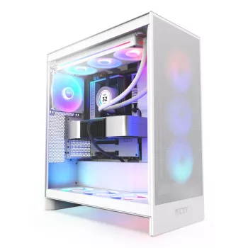 PC Case NZXT H7 Flow RGB Midi Tower White — Tempered Glass, EATX, Front 3×120mm, USB-C