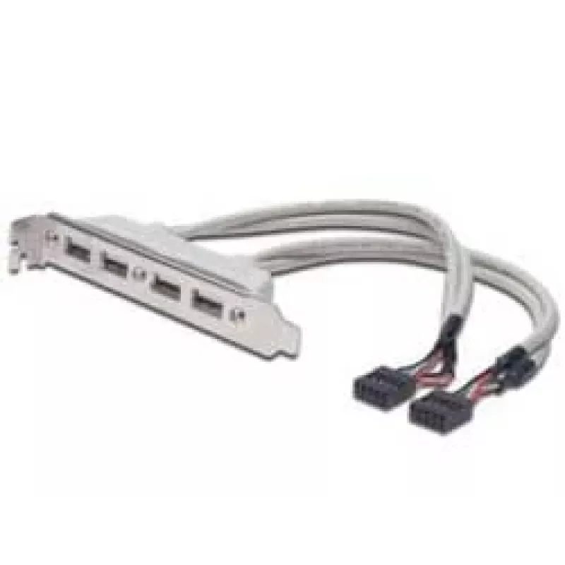 Slot Bracket Cable USB 2.0 HighSpeed Type 2xIDC (5pin)/4xUSB A M/F Grey 0.25m