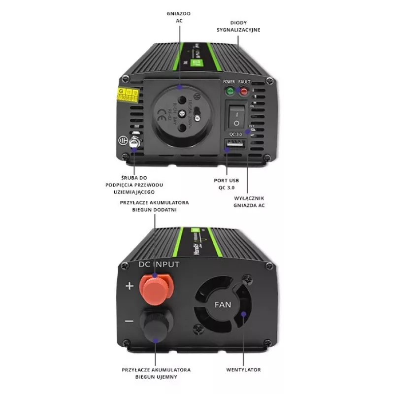 Car inverter Qoltec Monolith 1200 W Black 24 V