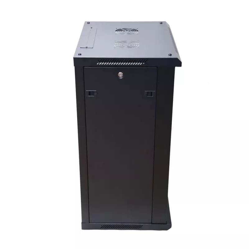 Extralink 18U 600x600 Black Wall-Mounted Rack Cabinet with Glass Door and Key Lock