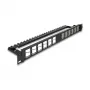DELOCK 19 inch Keystone Patch Panel 24-port angled with strain relief, 1U, black, 482.6×125.5×44.2 mm