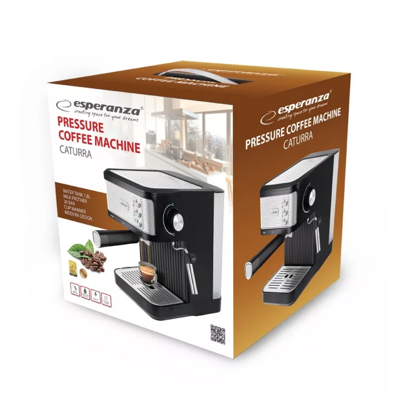 Espresso coffee machine ESPERANZA EKC011 — 1.8 L water tank, 850 W, 20 bar, touch control, milk frother