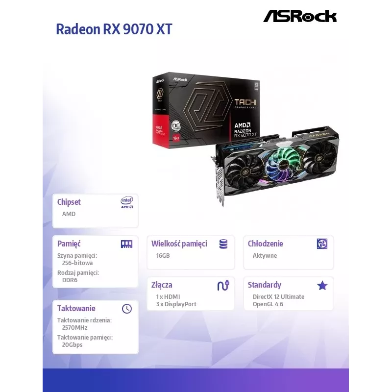 ASRock Radeon RX 9070 XT TC 16GB GDDR6 PCIe 5.0 Graphics Card