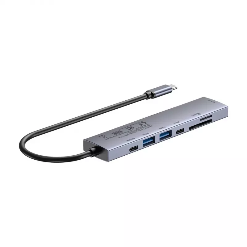USB-C hub Unitek H1124AGY01 with 100W PD, HDMI 2.0, 2x USB‑A, 2x USB‑C, SD/microSD reader — aluminium