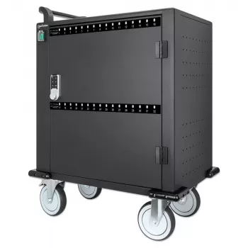 Manhattan iPad to 13 inch, MacBook Air to 13 inch & Chromebook to 14 inch 32-bay Charging Trolley/Cart via USB-C, Also other tablets/smartphones (with device to USB-C cable), Bays 330x22x235mm, Device charging cables not included (suggest USB-C cable 354868),Cabinet