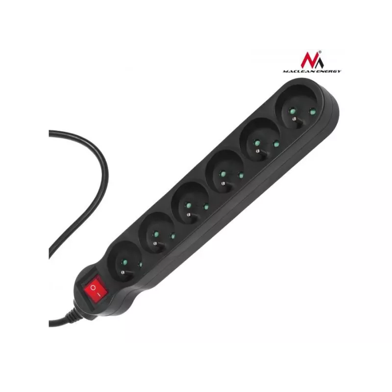 Power Extension Maclean MCE188 5m 6 AC Outlets Indoor Black