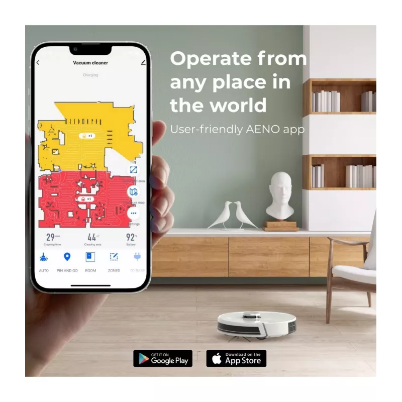 AENO Robot Vacuum Cleaner RC2S: wet & dry cleaning, smart control AENO App, powerful Japanese Nidec motor, turbo mode