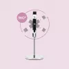 Freestanding Makeup Mirror Girmi BE02 — Round stainless steel, LED touch control, 1x/3x magnification, USB-C rechargeable (1000 mAh)