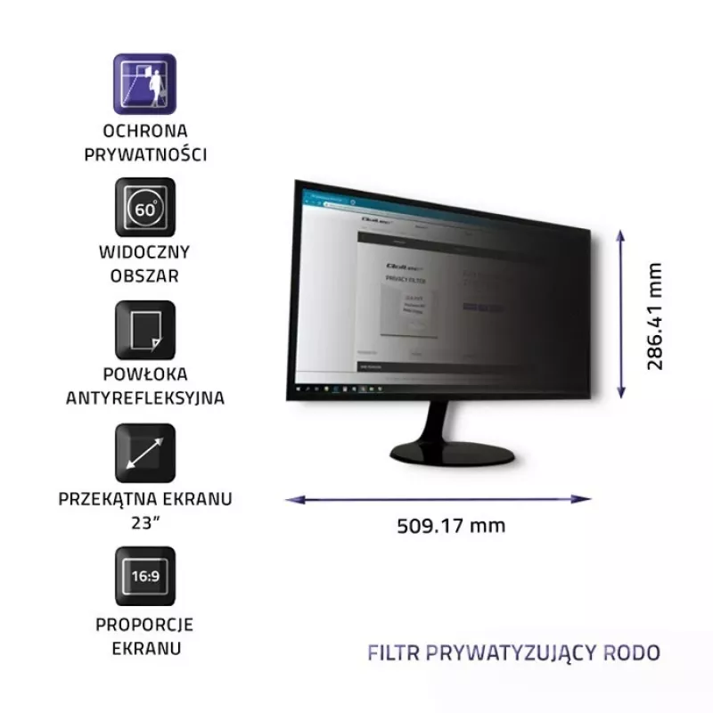 Qoltec GDPR Privacy Filter 23 | 16:9 | Eye Care | Panoramic