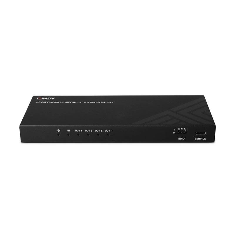Lindy 4 Port HDMI 8K60 Splitter with Audio, HDMI, 4x HDMI, 3.5 mm, 7680 x 4320 pixels, Black, Metal