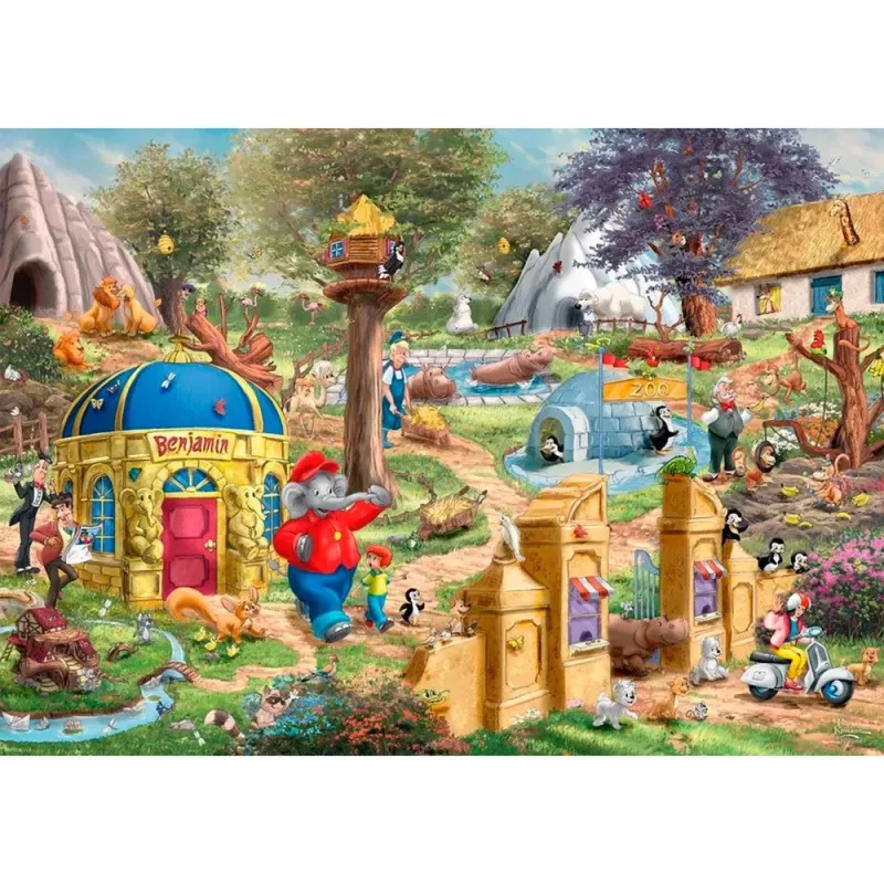 Thomas Kinkade Studios: Benjamin Blümchen, A Day at Neustadt Zoo, Puzzle 1000 Pieces