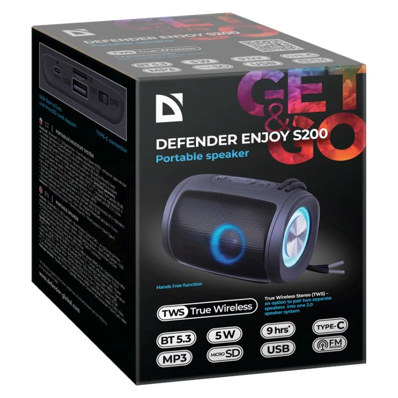 Portable Bluetooth speaker DEFENDER Ejoy S200 TWS 2.0, 5W, Bluetooth 5.3, LED, 10 h battery, built-in mic