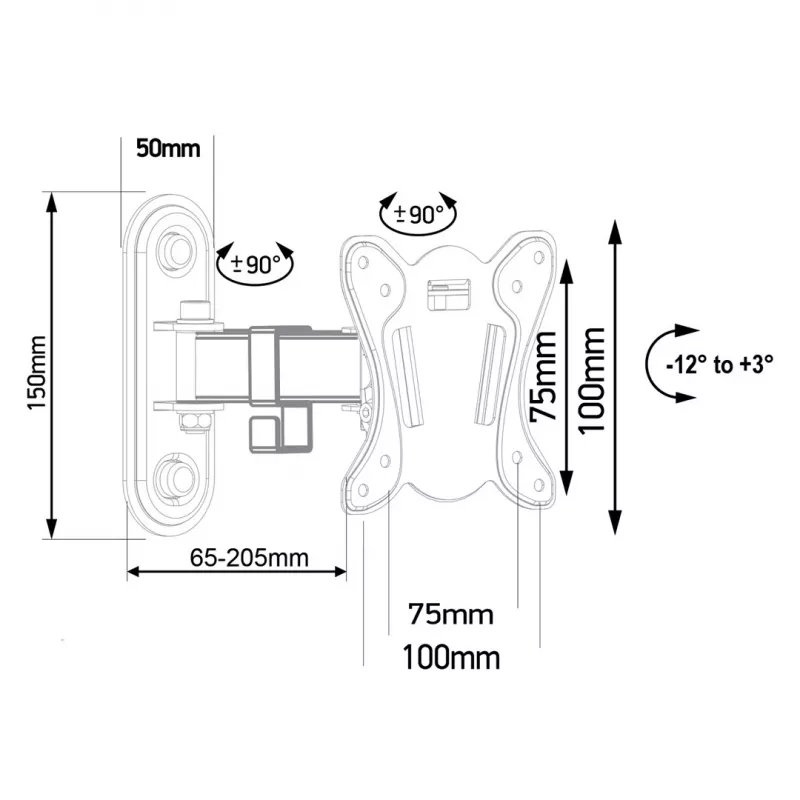 Maclean MC-416 TV Monitor Wall Mount 13-32 30kg Tilt Rotate max. VESA 100x100 Black Powder Coating LED OLED LCD Universal Bracket Holder